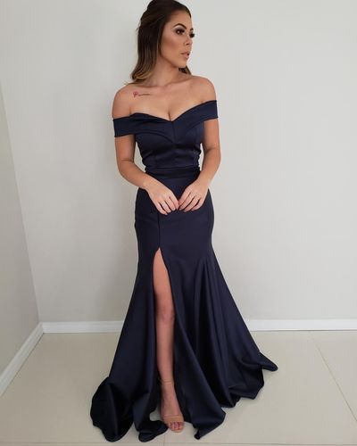 Black Off the Shoulder Mermaid Prom Dress Sweetheart High Slit Simple Long Evening Dresses Party Gowns
