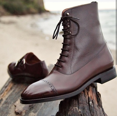 Handmade Men cap toe shoes boot, lace up ankle high boot, Leather ankle boots
