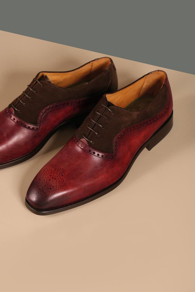 New Handmade Oxfords Burgundish Lace Up Leather Suede Party Wear Shoes,Men's Formal Shoes