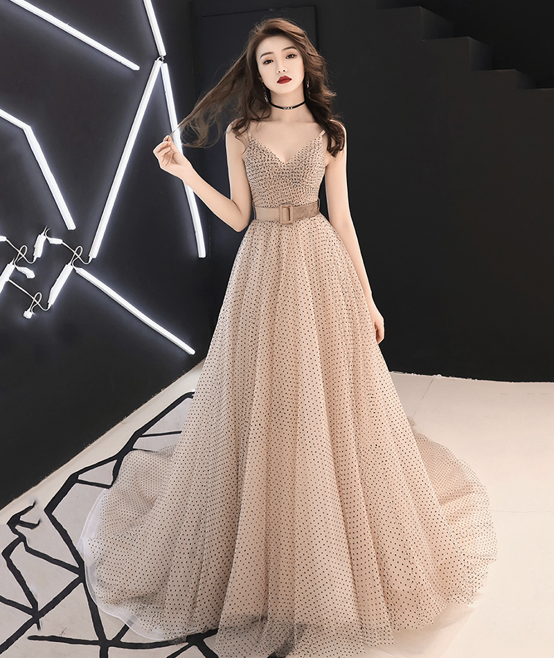 Simple v neck tulle long ball gown dress formal dress