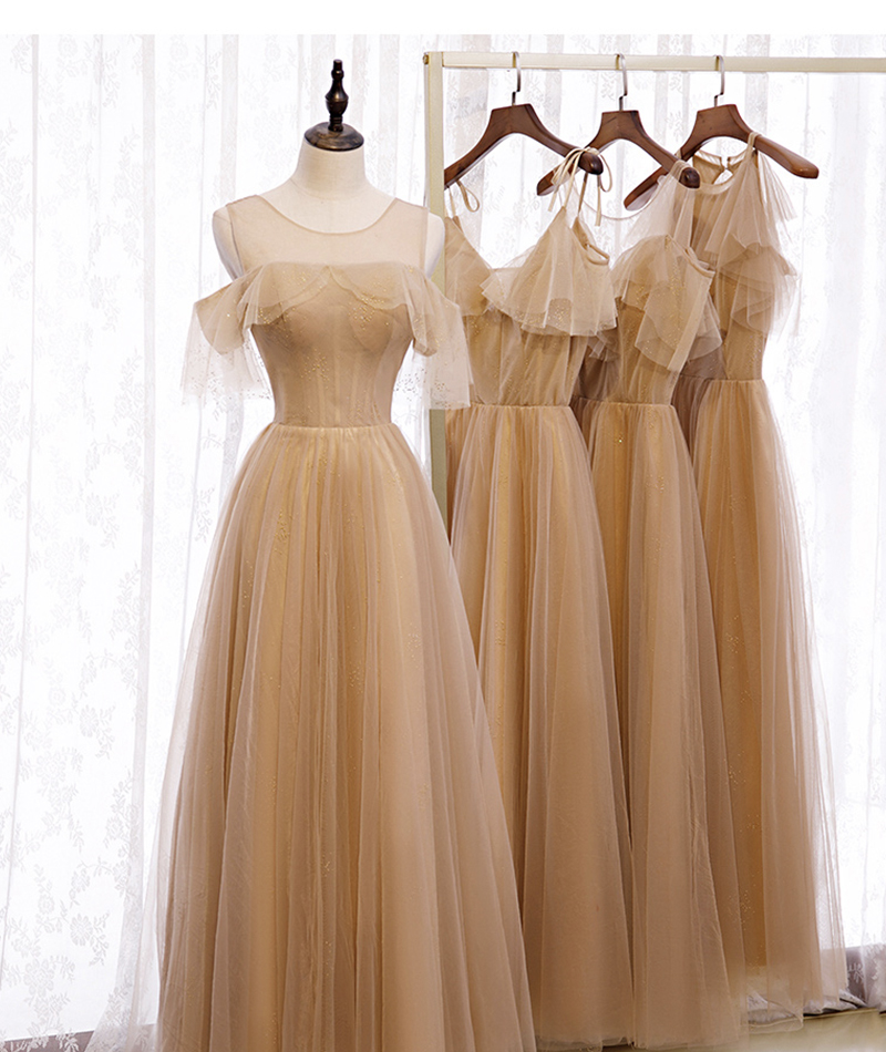 High quality A line tulle long prom dress bridesmaid dress