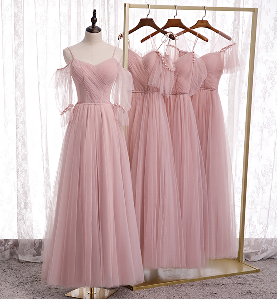 Cute A line tulle long prom dress bridesmaid dress