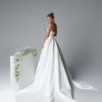 Ball Gown Strapless White Satin Wedding Dresses with Train - Thumbnail 1