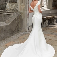 Exquisite Mermaid Off the Shoulder White Satin Wedding Dresses - Thumbnail 1