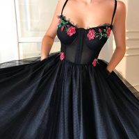 Cute Ball Gown Sweetheart Black Dot Tulle Prom Dresses with Appliques - Thumbnail 1