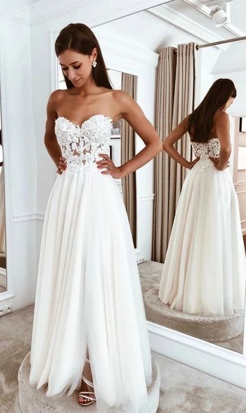 Strapless A-line Beach Wedding Dress, Fashion Custom Made Bridal Dress