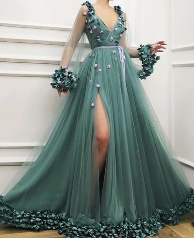 SP1042,Handmade embroidered tulle ball gown with velvet belt sleeves 3d decal prom dress