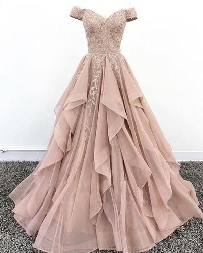SP1045,Off Shoulder Dusty Champagne Lace Cheap Long Evening Prom Dresses,Evening Party Prom Dresses