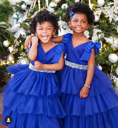 Royal Blue V Neck Flower Girl Dresses Waist with Beaded