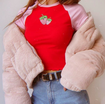 Strawberry Color Block Raglan Top