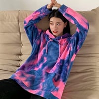 Neon Tie Dye Pink Blue Gradient Fleece Hoodie Sweatshirt - Thumbnail 1