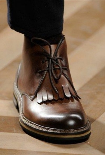 Handmade Two Tone Dark Brown Chukka Fringe Lace Up Boot