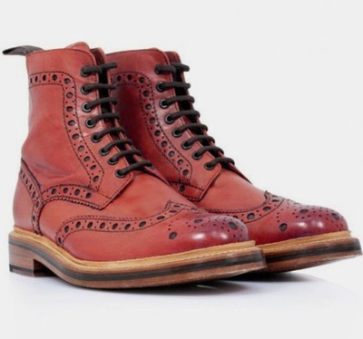 Red Leather Finishing Ankle High Lace Up Wingtip Oxfords Lace Up Walking Wear Christmas Sale Boot