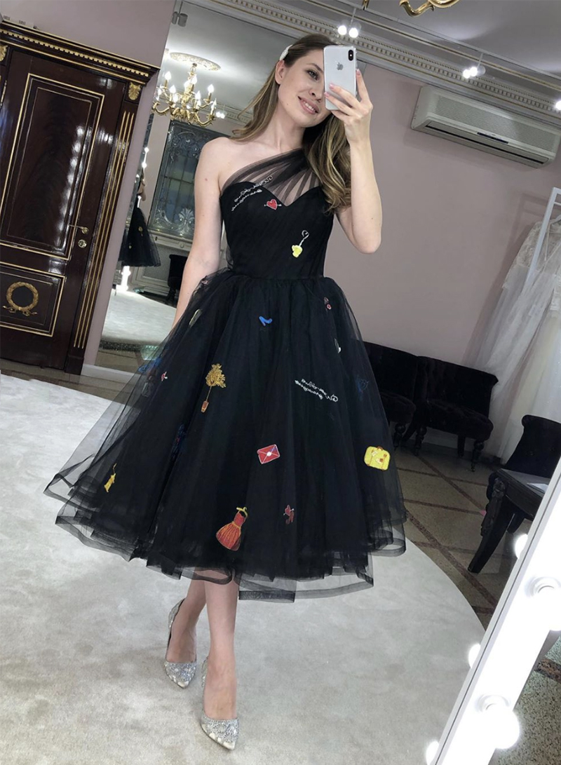 Black tulle short prom dress homecoming dress