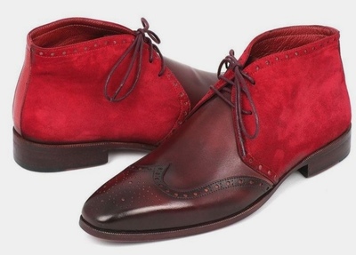 Handmade Men's Chukka Brown Red Oxfords Wingtip Lace Up Boot