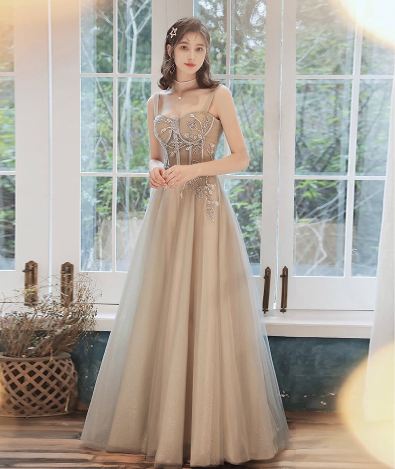 Lovely tulle lace long prom dress evening dress