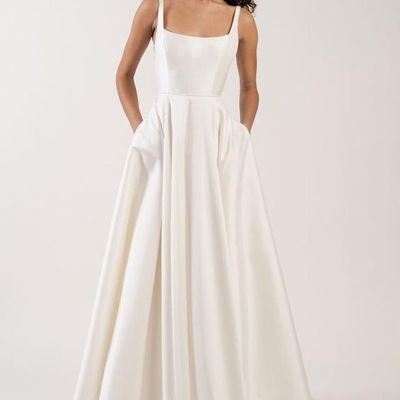 Simple a-line square neck open back satin wedding dresses - Thumbnail 5