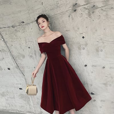 Burgundy velvet short prom dress homecoming dress - Thumbnail 4
