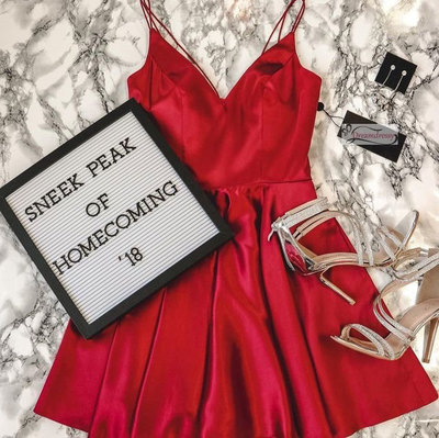 Fashion Cute A Line V Neck Red Satin Short Homecoming Dresses Under 100