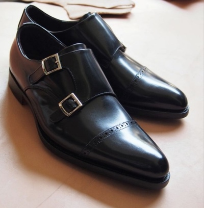Decent Handmade Black Double Monk Strap Cap Toe Leather Christmas Shoes