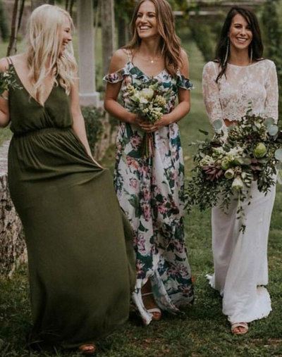 Dark Olive Green Deep V Neck Bridesmaid Dresses