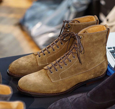 Men's Vintage Looks New Style Camel Suede Handmade Cowboy Boot