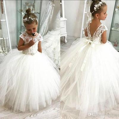 Princess a line ball gown tulle lace flower girl dresses - Thumbnail 1