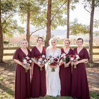 Elegant A Line V Neck Bat Sleeves Burgundy Chiffon Bridesmaid Dresses - Thumbnail 1