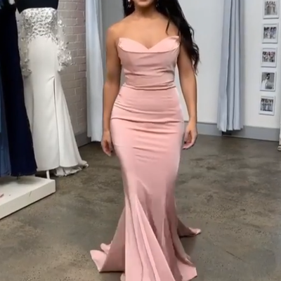 Chic mermaid sexy cowl neck open back blush satin evening dresses, party dresses - Thumbnail 4