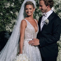 Sparkly Ball Gown V Neck White Sequins Wedding Dresses - Thumbnail 3