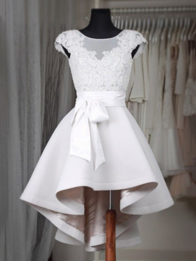SP1103,Cute White High Low Applique Homecoming Dresses,Short Wedding Gown