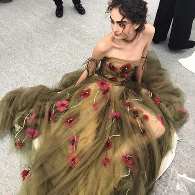 SP1153,A-Line Spaghetti Straps Floor-Length Brown Prom Dress with Appliques