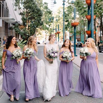 Charming A-Line Off the Shoulder Lilac Chiffon Long Bridesmaid Dresses for Wedding Party