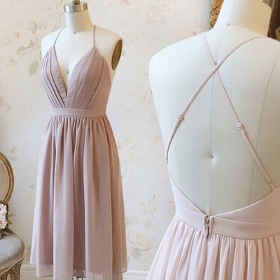 Pink chiffon short prom dress party dress - Thumbnail 4