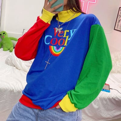 Rainbow Very Cool Patchwork Color Block Sweatshirt