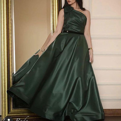 One Shoulder Dark Green Long Prom Dresses under 100