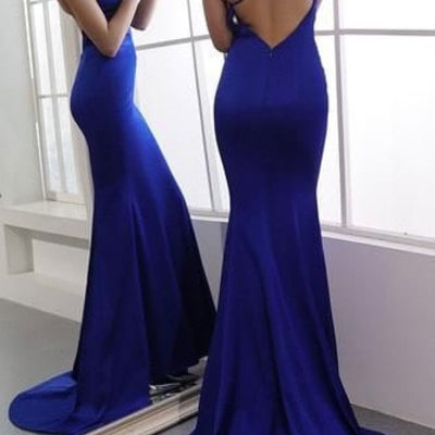 Royal blue mermaid prom dresses criss cross - Thumbnail 4