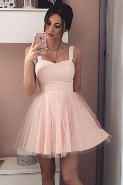 SP1212,Simple Cheap Light Pink A-line Short Homecoming Prom Dress