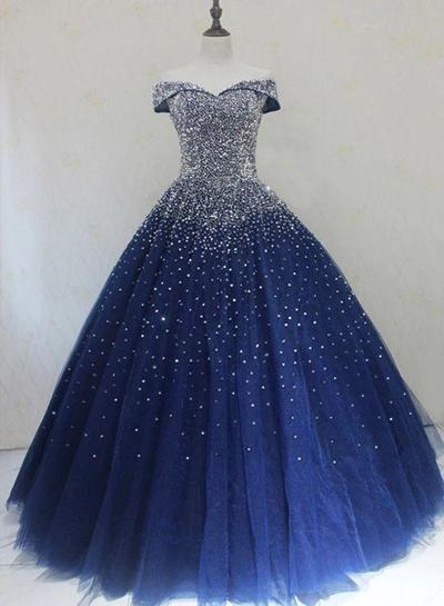 SP1220,Blue Sparkle Off Shoulder Ball Party Dress 2020,Handmade Beaded Party Dress