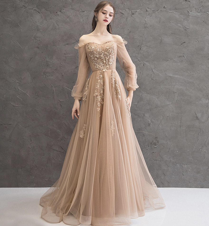 Elegant tulle lace long prom dress evening dress