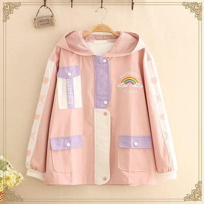Harajuku Rainbow Love Embroidered College Wind Loose Casual Jacket