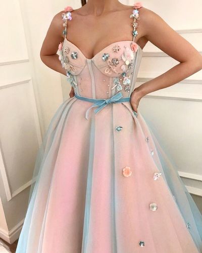 SP1229,A-line Straps Pink Prom Dress With Floral Beading Modest Long Prom Dresses Evening Dress