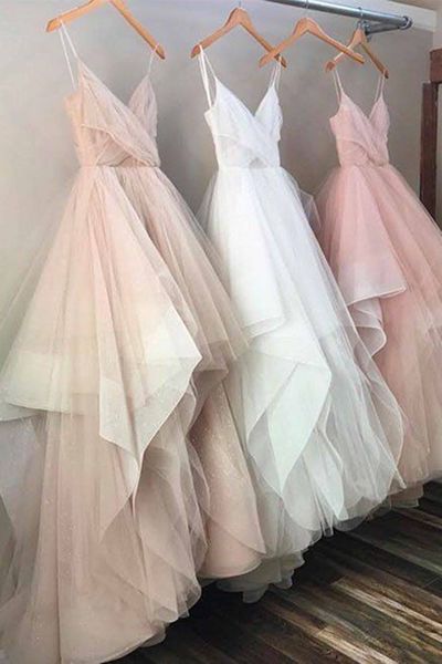 SP1231,Spaghetti Straps Sweetheart Prom Dress,Asymmetry Tulle Evening Dress,Unique Long Prom Gown,Simple Cheap Prom Dress,Plus Size Prom Gowns