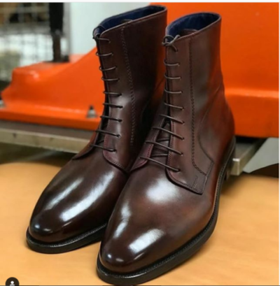 Men Brown Leather Ankle Boots with Lace up Closure, Men Leather Boots