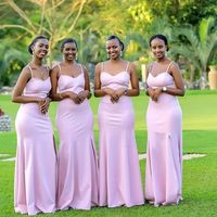 Mermaid Pink Satin Bridesmaid Dresses with Split for Wedding Party - Thumbnail 1