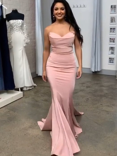 Sexy Mermaid Strapless Sweetheart Blush Evening party Dresses,Formal Prom Dresses
