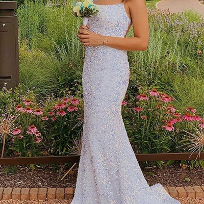 Sparkly sexy mermaid white sequins prom evening dresses,formal party dresses - Thumbnail 5