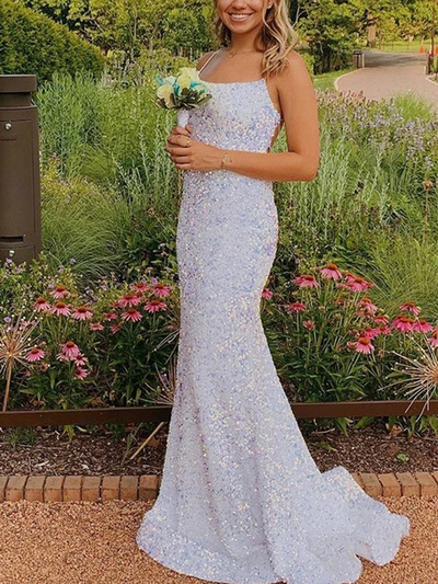 Sparkly Sexy Mermaid White Sequins Prom Evening Dresses,Formal Party Dresses