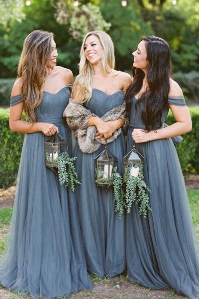 SP1246,Grey Tulle Off the Shoulder Bridesmaid Dresses,Sheath Sweetheart Long Bridesmaid Dresses,Wedding Party Gown