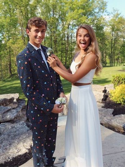 SP1248,Ivory Two Piece Sleeveless Spaghetti Straps A-Line Prom Dress